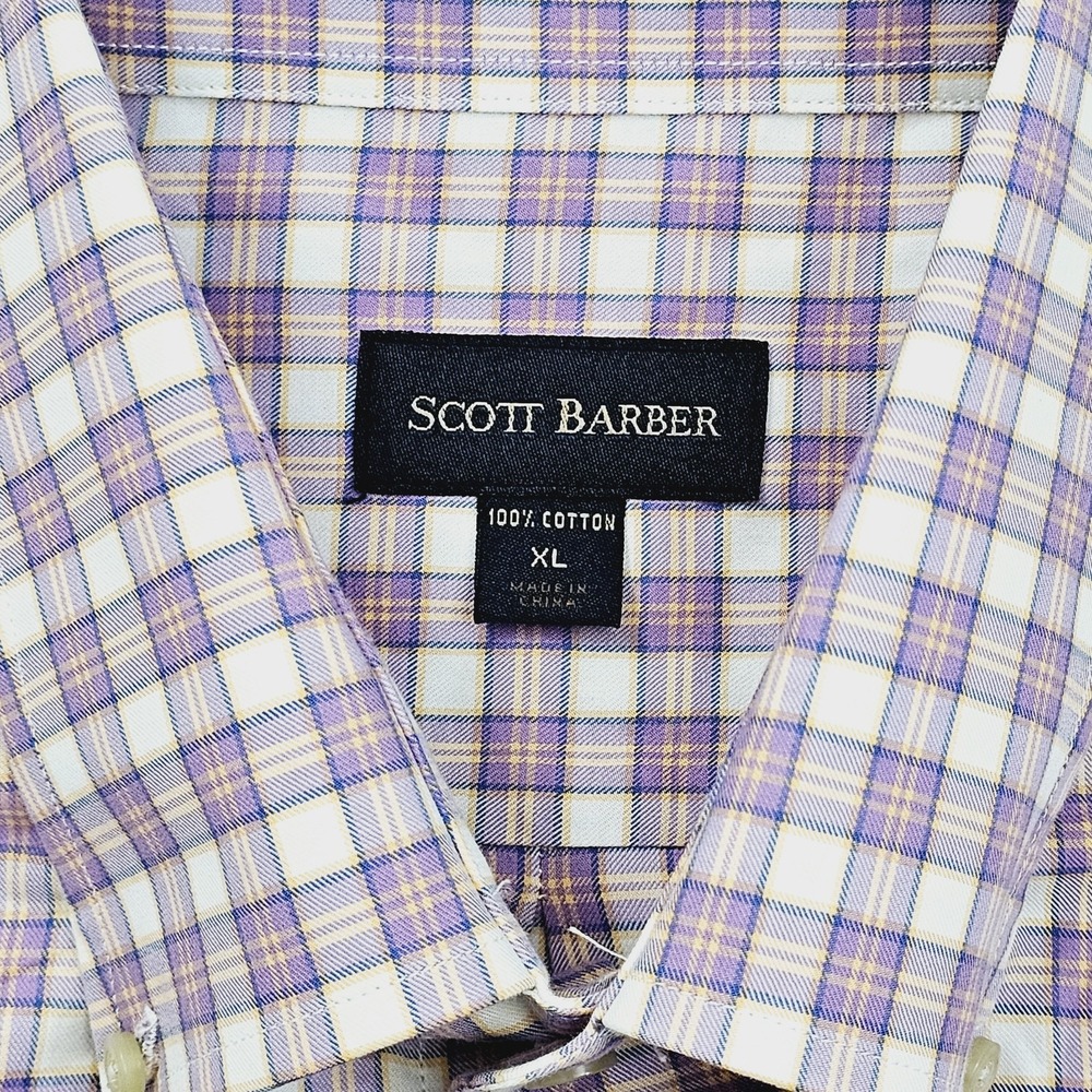 Scott Barber Mens XL Plaid Cotton Button Down Long Sleeve Shirt Purple Preppy - Picture 5 of 7